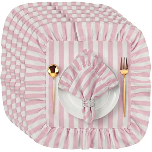 Chicplaid 6 Pcs Ruffled Cloth Napkin Linen, Pink, Thick Striped by Chicplaid - Used condition - US$15.17