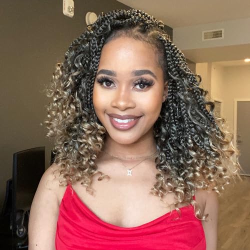 12inch Goddess Box Braids Crochet Hair Bob Goddess Box Braids Curly Ends Crochet Box Braids Pre-looped Synthetic Crochet Hair Extensions(12inch(Pack of 8), T27)