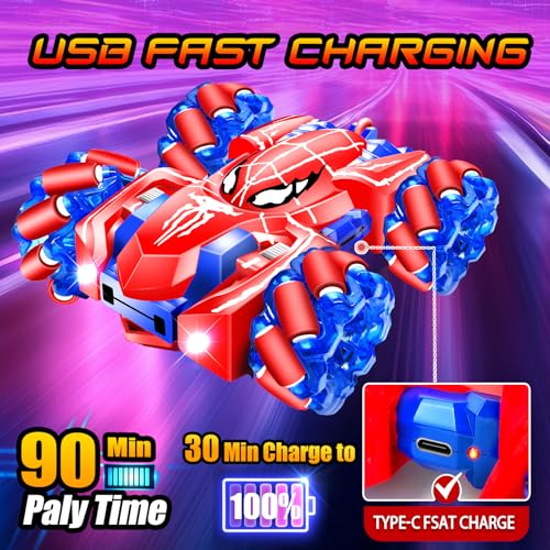 Remote Control Cars, RC Cars Kid Toys, 2.4Ghz Stunt RC Car, Double Sided 360° Rotation with Headlight USB Rechargable, Gift Toys for 3 4 5 6 7 8 Year old Boys Girl Kids - Image 4