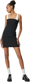 Mini Kalem Elbise Renk Kontrastlı Askılı Slim Fit