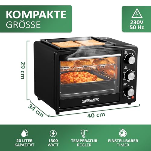 3in1 Mini Backofen 20 Liter mit Konvektion inkl. Warmhalteplatte | 2 Backbleche + Grillrost | Minibackofen | Pizza-Ofen | zuschaltbare Umluft | abnehmbare Grillplatte | 60 min.Timer | 1300W – Bild 5