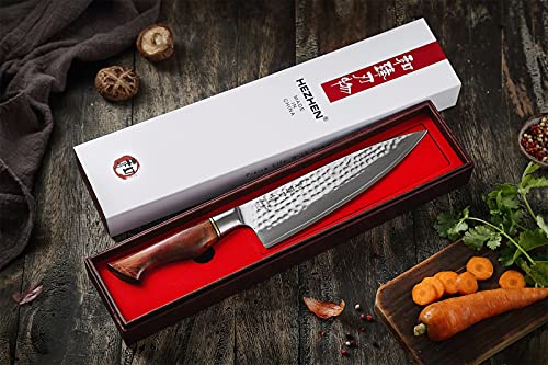 HEZHEN - 8.3” Chef Knife,Pro Kitchen Knife,73 Layers Damascus Steel Hammered Chef’s Knives,Premium Powder Steel Edge,Natural Rosewood Handle,Cooking Knives - Image 8