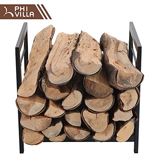 Phi Villa 17 Inches Small Firewood Log Rack Holding Storage Brackets For Indoor/Outdoor Wood Burning Stove Accessories Square Shape #TOP6