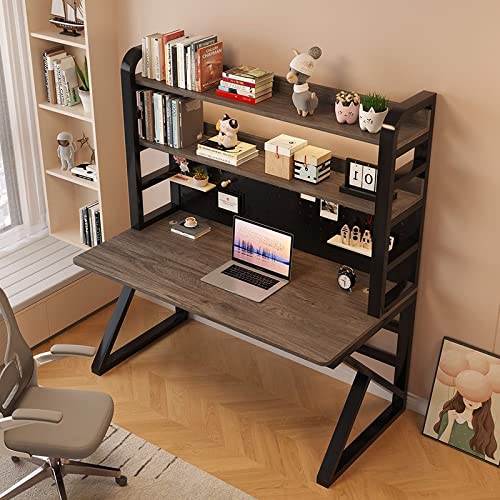 Bureau d'ordinateur moderne 39" avec étagères et panneau perforé noir et blanc pour étudiant