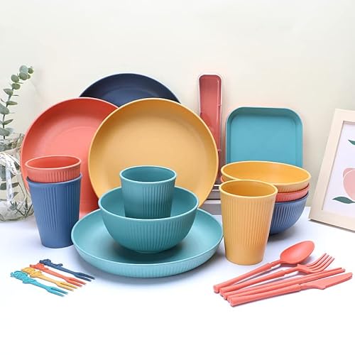 Unbreakable Dinnerware Sets Wheat Straw Reusable Lightweight Travel Camping Dishes Plates Cups Cereal Bowls Microwave Dishwasher Safe #TOP7