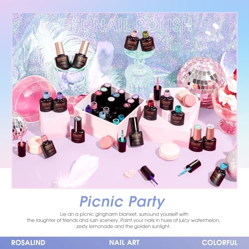 Image of ROSALIND 80 PCS Gel Polish Set with 5PCS Top Coat and Base Coat,75 Multi-Colred u v Gel Nail Polish Kit Soak Off Nail Set for Women