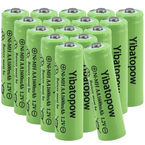 Yibatopow 16 Packs 1.2V Ni-MH AA 1600 mAh High Performance Rechargeable Batteries, High Capacity Double A Pre-Charged Solar Rechargeable Battery for Solar Light Replacement Electronic Toys