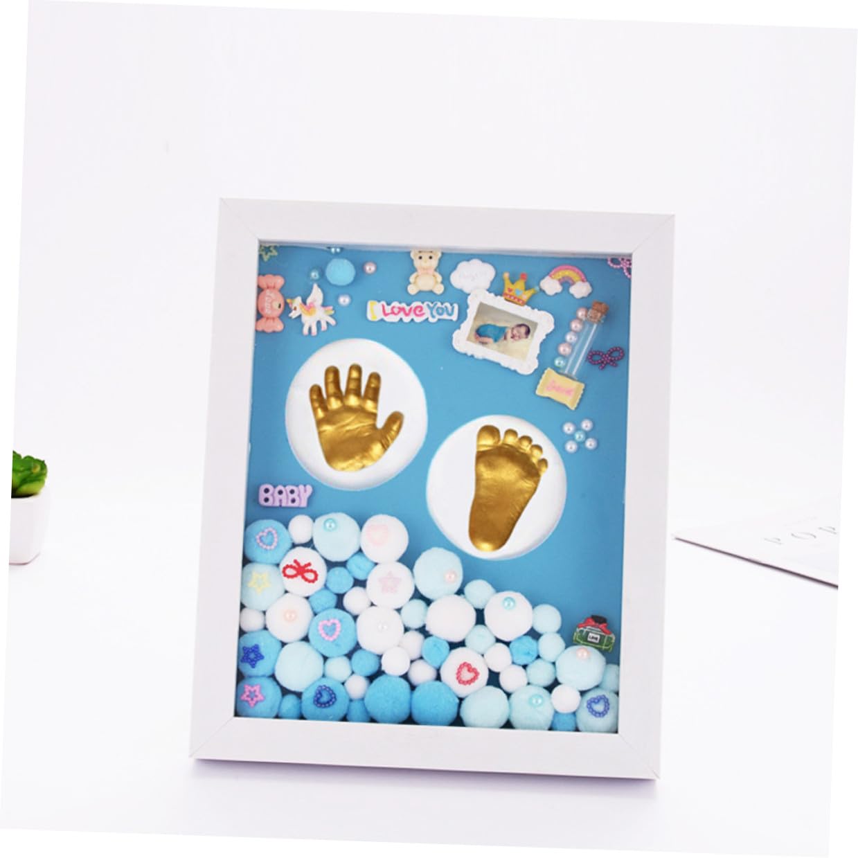 Mikikit Kit Cornice per Foto Impronte di Mani e Piedini in Acrilico Oro, Set Completo per Regali Nascita e Festa,