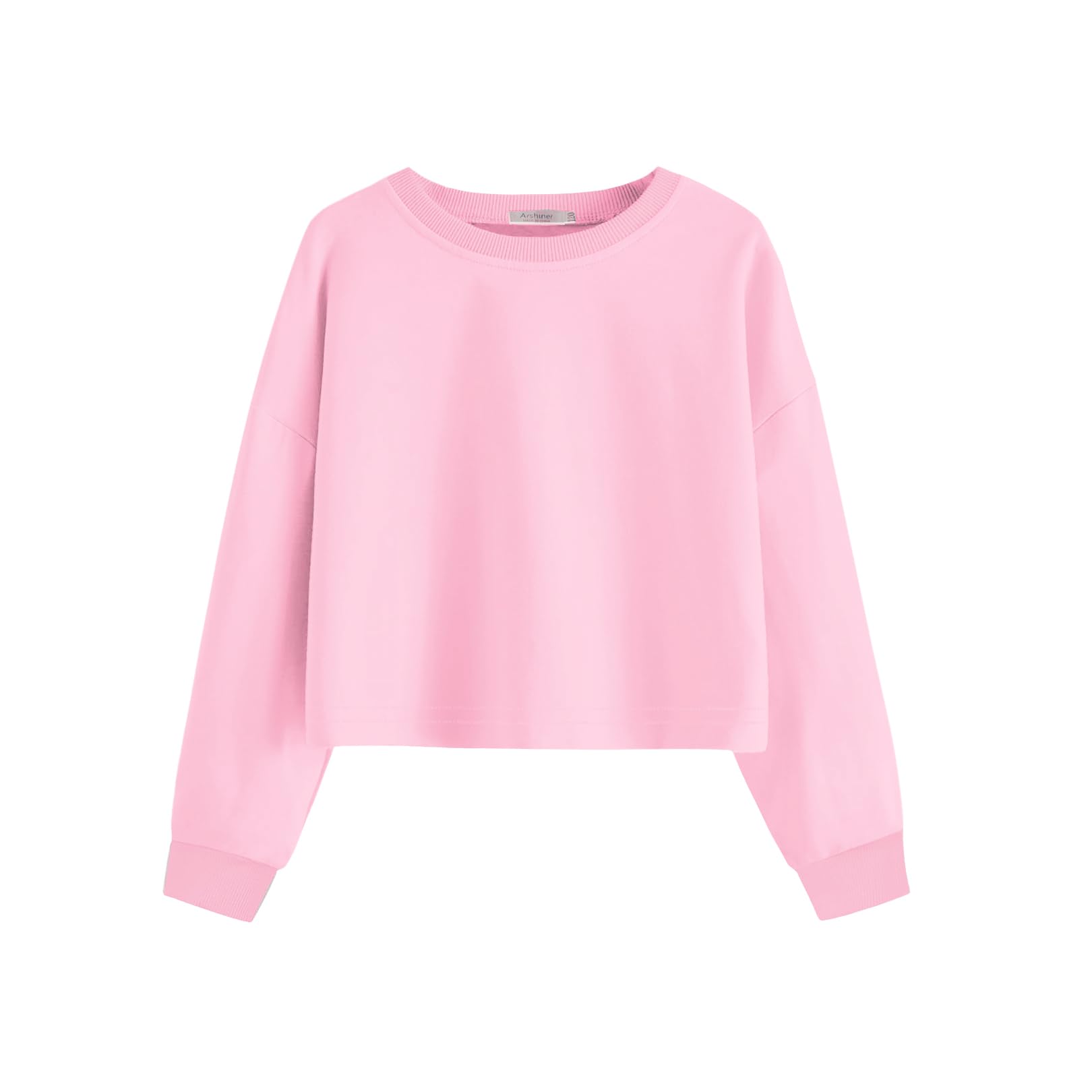 Arshiner Girls Crop Tops Kids Long Sleeve Pullover Sweatshirts Girls Cropped Crewneck Sweatshirt for Teen Girl