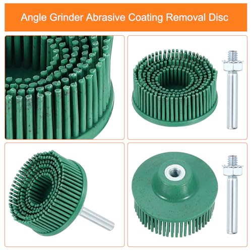 Image of HARFINGTON 2pcs Bristle Disc 2 inch 50 Grit R-Type Abrasive Brush Coarse Bristle Disc Deburring Electric Disc Brush Attachment with 1 /4 inch Round Shank Abrasive Coating Removal Disc for Metal, Green