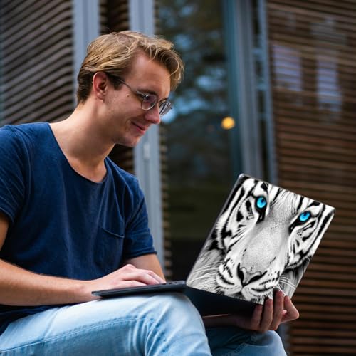 PLIGREAT White Tiger Laptop Decal Sticker Skin Cover, Blue Eyes Laptop Sticker Skins Decal Fits 12\" 13\" 13.3\" 14\" 15\" Laptops Universal Removable Vinyl Notebook Art Protector Netbook PC Cover Decal