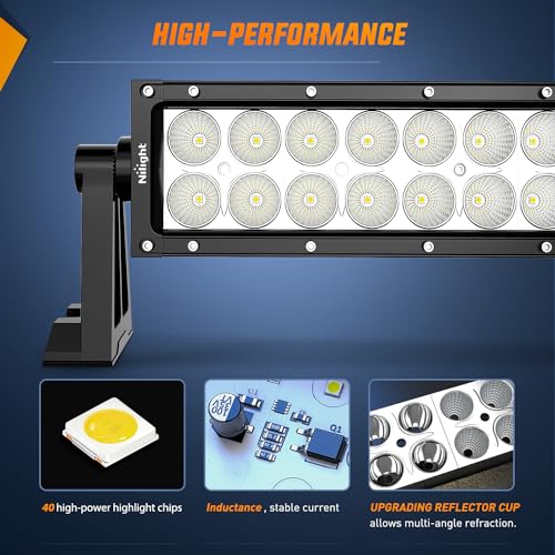 Image of Nilight 52Inch 300W Spot Flood Combo Led Light Bar Off Road Driving Lights Boat Lights Fog Light 12V On /Off 5 Pin Rocker Switch Power 14AWG Wiring Harness Kit-1 Lead for Trucks,2 Years Warranty