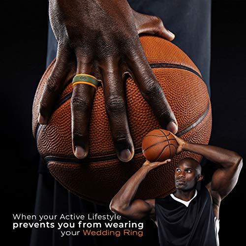 Rinfit Silicone Rings For Men - Mens Silicone Wedding Bands - Infinity Ring With 2 Layers - Rubber Wedding Rings For Men - Rinfitair Collection - Orange & Army Green, Size 12 #TOP6