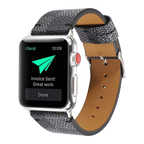 GOOYIN Armbänder Kompatibel mit Apple Watch 38mm 40mm 41mm Series 7 6 5 4 3 2 1 SE Leder Armband Klassisch Elegant Gittermuster Ersatzarmband Einfach Stilvoll Lederarmband für iWatch, Schwarz Cover