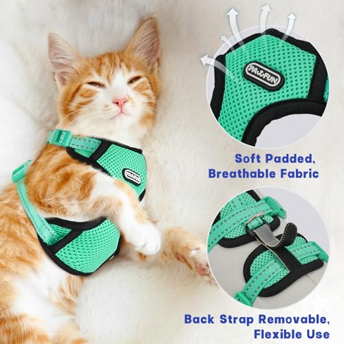 Image of Cat Harness for Walking, Escape Proof Cat Harness and Leash Set with Reflective Strip, Adjustable Cat Leash Breathable Soft Vest for Small to Large Cats, Green, S
