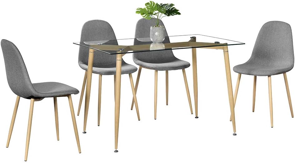 Simply-Me 5 Pieces Dining Table Set Modern Transparent Tempered Glass Dining Room Table Kitchen Table Furniture,with 4 Dining Chairs