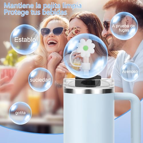 Miniatura 7 de Janpso Juego De Accesorios Para Vasos Stanley, Incluye 9 Tapones De Silicona A Prueba De Fugas, 2 Tapas Con Pajita Para Vasos Stanley Cup De 1,2 L Y 850 Ml, Vasos No Incluidos