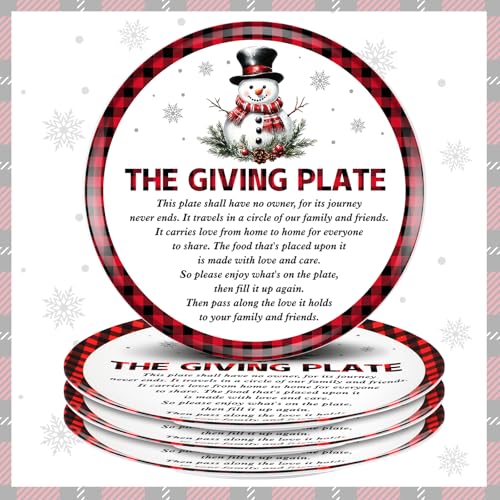FoldTier 4 Pcs Christmas Giving Plate with Poem 10 x 10 Inch Red Buffalo Check Plaid Snowman Holiday Decorative Plate for Friendship Plates Friends and Family Sharing Love and Treats Xmas Gifts FoldTier 4 Pcs Christmas Giving Plate with Poem 10 x 10 Inch Red Buffalo Check Plaid Snowman Holiday Decorative Plate for Friendship Plates Friends and Family Sharing Love and Treats Xmas Gifts