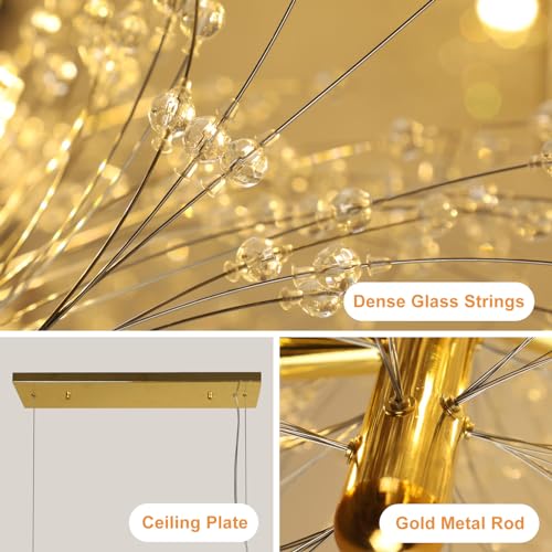 Depuley 47.2 Modern Gold Crystal 15-Light Dandelion Chandelier for Dining Room (G9 Bulbs Included)