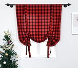 Kaaltisy Cotton Tie Up Shade Window Curtain Buffalo Check Tier Curtains with Rod Pocket for Kitchen