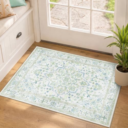 CAPALOCA 2x3 Washable Nursery Girls Low Pile Area Rug Green Blue