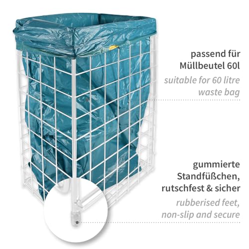1 Stück Hygoclean Gitterkorb für Müllsäcke, 60 l | Metall, Karton, weiß, L: 40cm, B: 25cm, H: 62cm, V: 60l, Drahtgitter-Abfallbehälter, Gitter-Abfallkorb für Müllbeutel, Metallgitterkorb, Sammelkorb