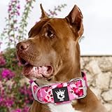 TSPRO Taktisches Hundehalsband, Robustes Halsband für Hunde mit Metallschnallenverschluss, 3,8 cm Breit, Verstellbar und Dick für Mittel bis Großgroße Hunde (Camo Rosa L)