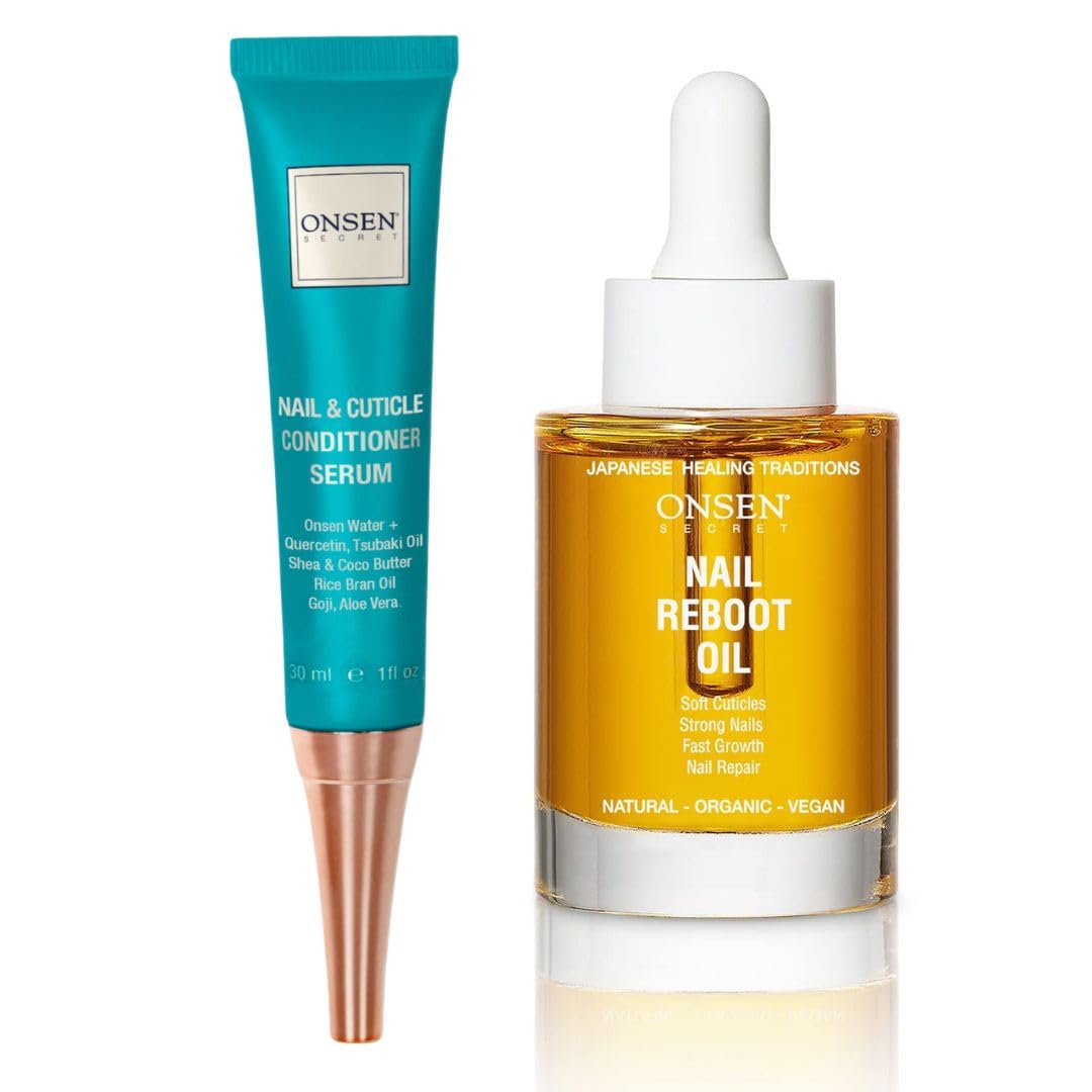 Onsen Secret Nail Reboot Duo, Treatment for Damaged Nails, Natural Nail Care & Cuticle Repair
