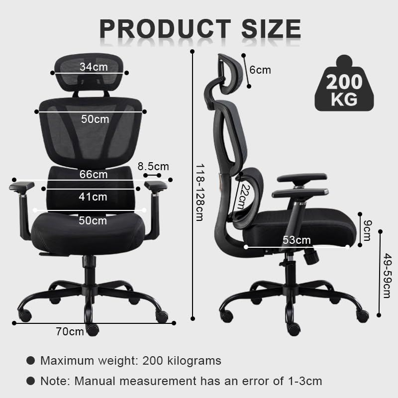 Sedia Ufficio Ergonoica con Braccioli Poggiatesta Regolabile Schienale