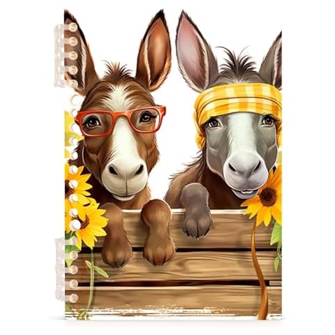 UMIRIKO Two Cute Donkeys Flower Spiral Notebook Journal College Ruled Notebook 8.3"x5.7" Journal with 60 Lined Pages A5 Spiral Notebooks for Women Men 1 Pack 202b4087 Cover
