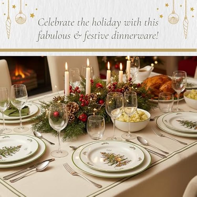 Spode Christmas Tree Melamine Dinner Plate (Set of 4) - 11 Inch Shatterproof Serving Plate for Holiday Meals, Holiday Party - Festive Tableware for Indoor & Outdoor Use, Dishwasher Safe Dinnerware