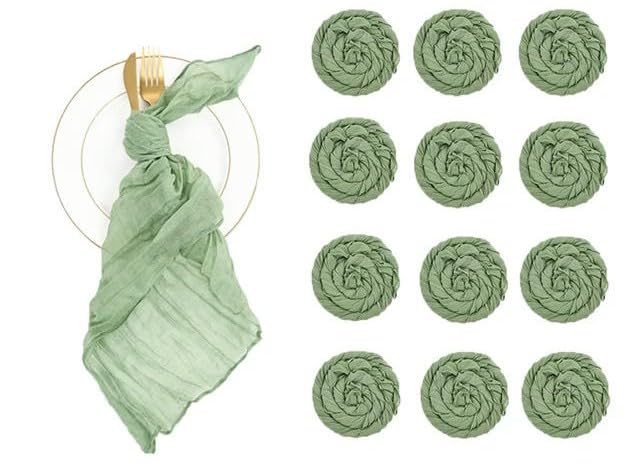 Serviettes en gaze de coton lot de 12 vert sauge 50x50 cm pour table bohème