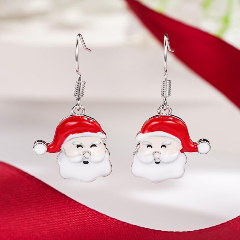 Santa Enamel Painting Drop Earrings for Women – Gold Plated Alloy Christmas Design, Festive Statement Jewelry Gift for Her, Holiday Present for Best Friend or Sister image 3