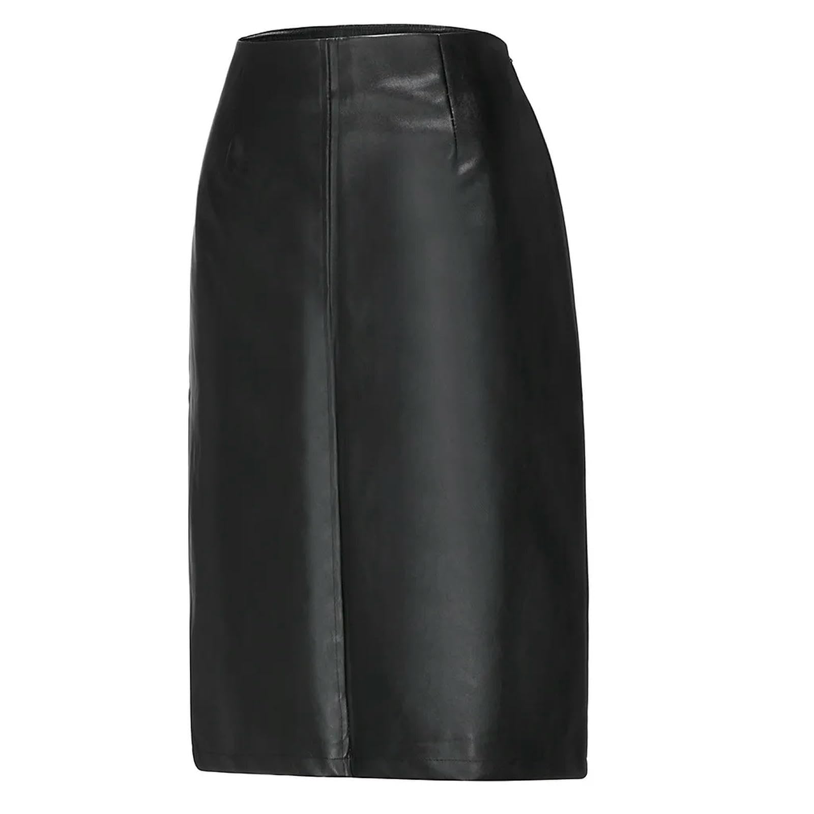 Gonna Nera in PU da Donna, Gonna a Tubino con Spacco a Vita Alta, Lunghezza al Ginocchio, Nera, XXXXXL