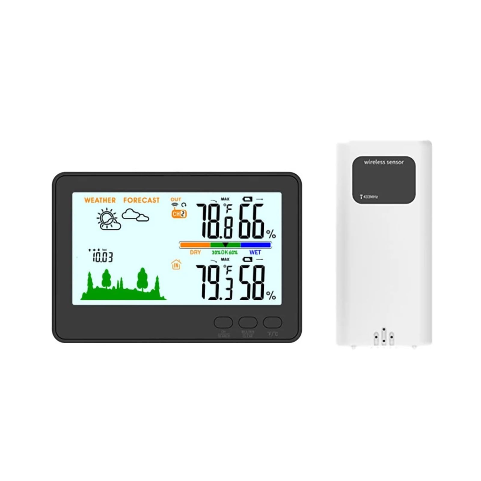 Estación meteorológica, Estación meteorológica inalámbrica con pantalla a color, monitor digital for interiores y exteriores(Black 1-1)