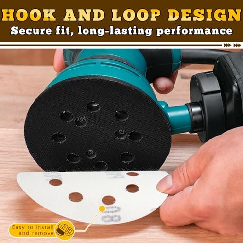 Jiomrzo 5 Inch Hook and Loop Sanding Discs, 50 Pack 8 Hole, 9 Mixed Grits - 5