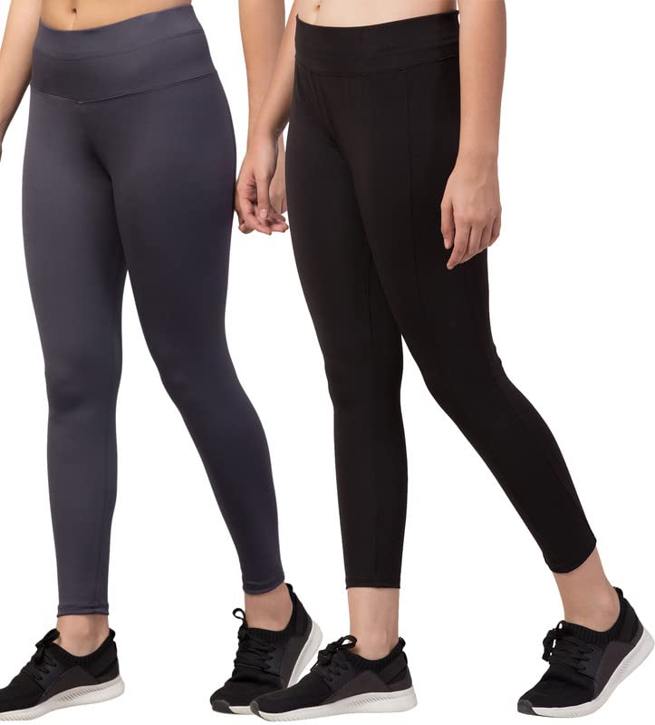 Image of BLUECON Gym wear Leggings Ankle Length Workout Pants | Stretchable Tights | Mid Waist Sports Fitness Yoga Track Pants for Girls & Women (Pack of 2)