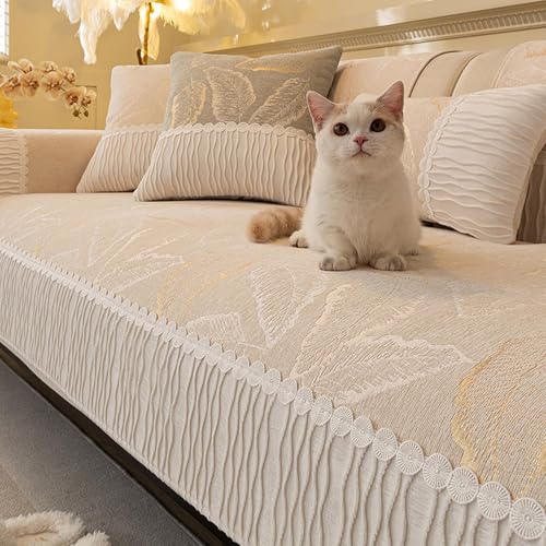 Housse de canapé esthétique crème en dentelle et chenille noble - 2