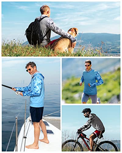 Image of FISHEAL Men's Performance Fishing Hoodie Shirt - UPF 50+ UV Sun Protection Long Sleeve Shirts with Mesh Face Mask