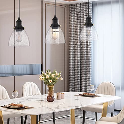Leading Lighting Industrial Modern 1 Light 3 Pack Gold Hanging Pendant Light 6.5 Inch Clear Glass Shade Fixture Black Finish Adjustable Cord For Kitchen Island Dining Room Over Sink Bedside #TOP4