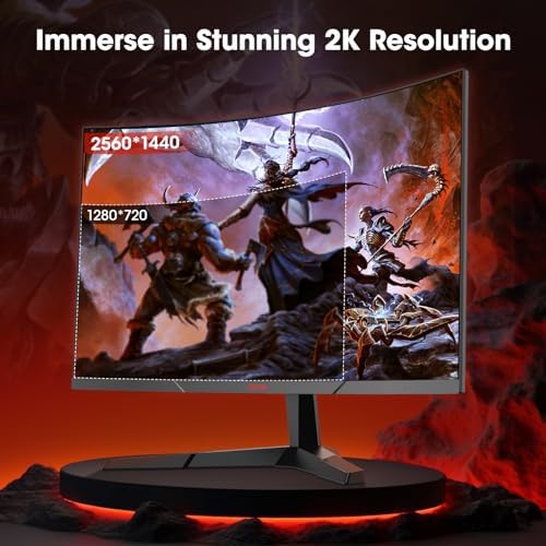 Monitor Gaming 27 Pollici, Curvo 1500R 2560X1440 (QHD), 180HZ 1ms Mornitor, DCI-P3 90%, Pannello ultra Sottile, Inclinazione Regolabile, Supporta HDMI/DP - Monitor - Immagine 2