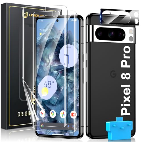 UniqueMe für Google Pixel 8 Pro Schutzfolie - 2 Stück Folie und 1 Stück Kameraschutz Premium Schutz für Pixel 8 Pro Displayschutz Fingerabdruck-ID Unterstützen