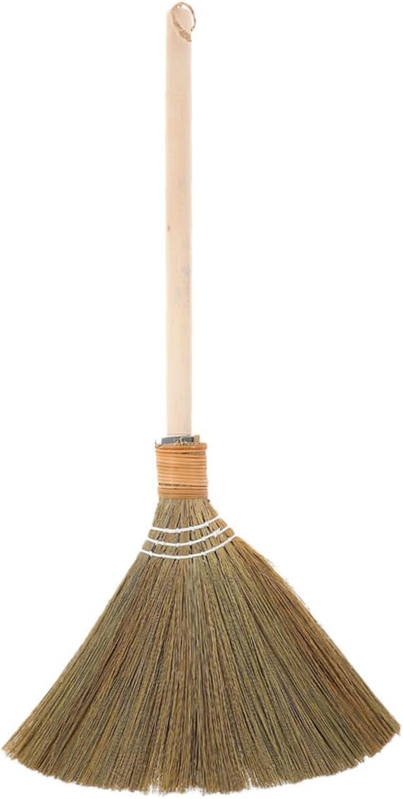 Natural Corn Whisk Broom Handwoven Traditional Vietnamese Soft Bristle Sweeper with Handle for Indoor Floor Cleaning in Living Room Kitchen Bedroom