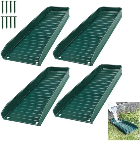 YoouDamy Gutter Downspout Splash Block Extender - 16.3" Heavy Duty UV Resistant With 15° Slope & 8 Fixing Nails | Foundation Protection (Green, 4 Pack)