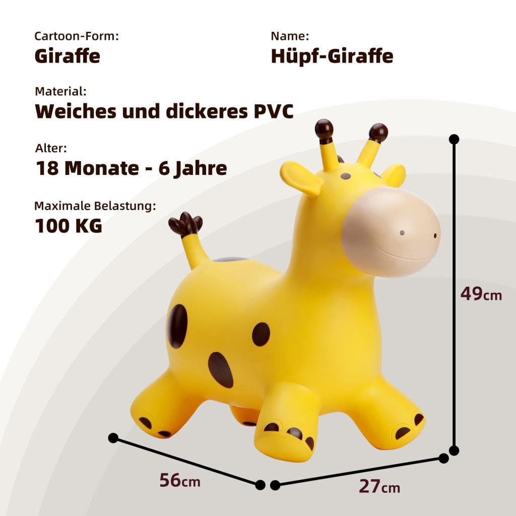 U&C Planet Hüpftier für Kinder Aufblasbare Giraffe Gelbe Giraffe Hüpfer mit Handpumpe Geschenk 1-6