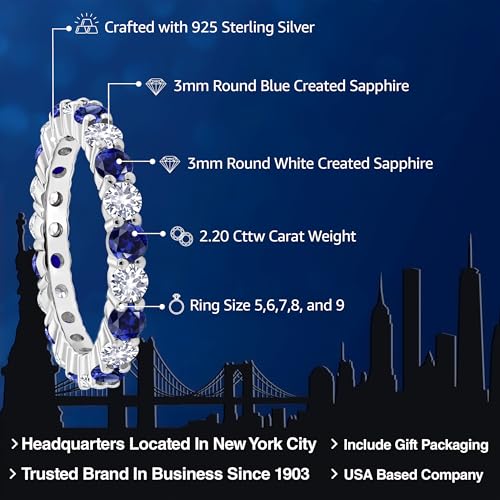 Gem Stone King 925 Sterling Silver Blue and White Created Sapphire Band Eternity Ring For Women (2.20 Cttw, Available 5,6,7,8,9)2