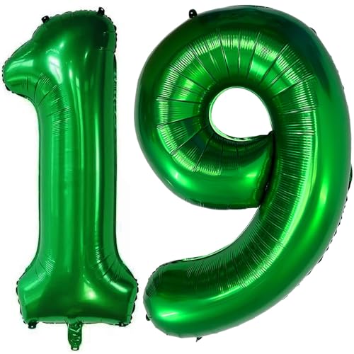 Image of Number 19 Dark green Balloons 40 Inch Giant Dark green Number 19 Balloons for 19th Dark green Birthday Party Supplies 19th Anniversary Events Decorations