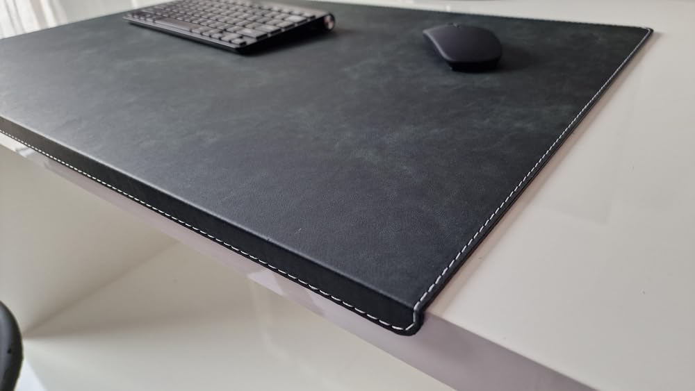Gewinkelte Schreibtischunterlage mit Kantenschutz Nubuk Leder 60 x 38 Anthrazit