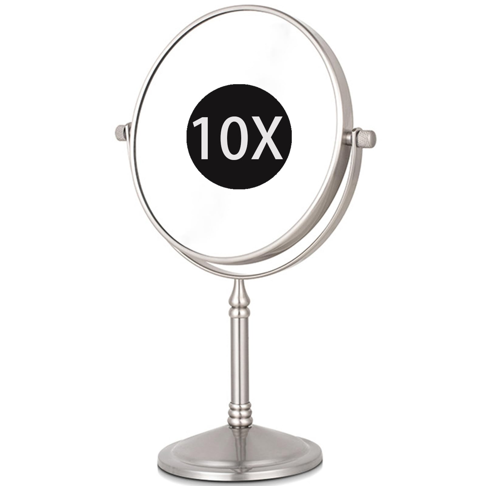 SXFSDOU Standing Vanity Makeup Mirrors, 360° Swivel Desktop Double Sided 1X/10X Magnifying Mirrors with Stand for Bathroom,Brushed nickel,8 inch