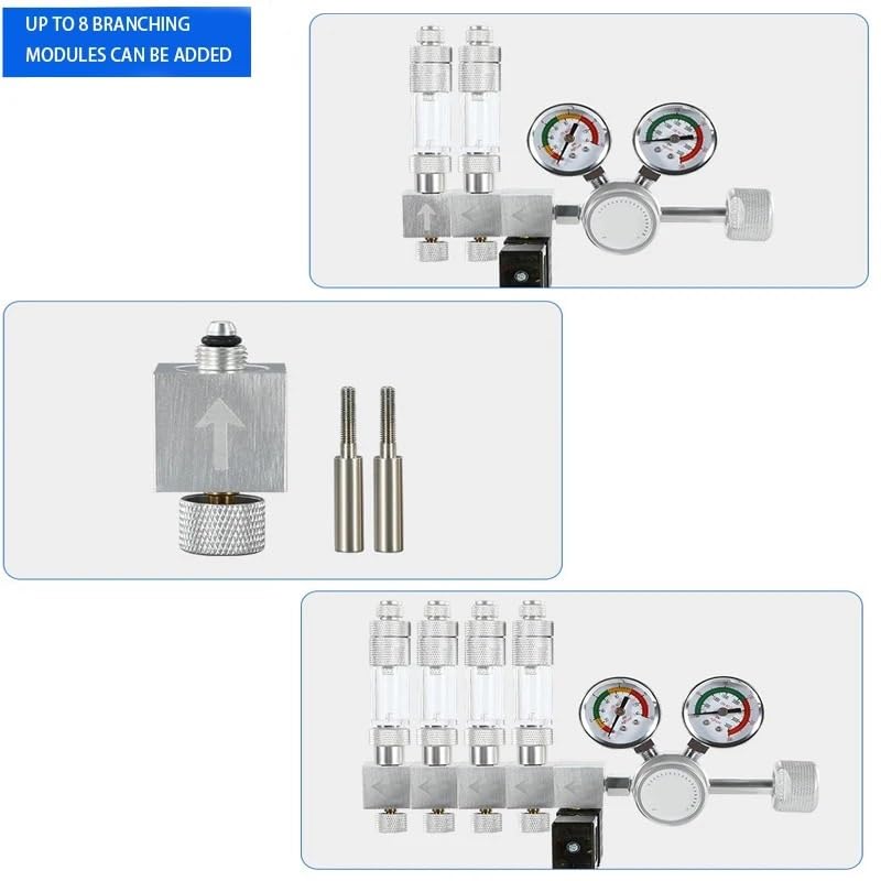Regolatore Co2 Fai-da-Te for Acquario valvola di Regolazione a Doppio Stadio Valvola di riduzione Co2 con Uscita Multi Splitter for Acquario(G3-4)